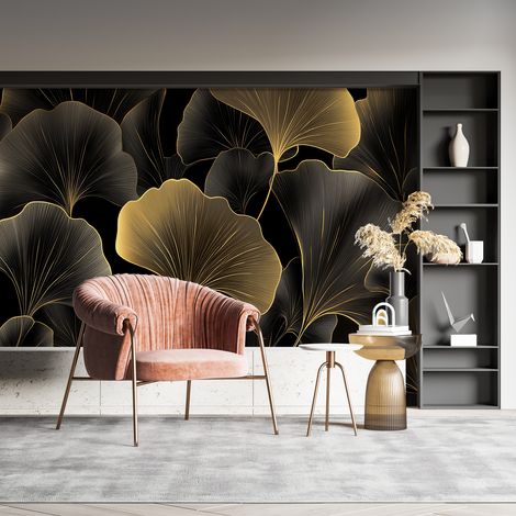Papier Peint Feuillage - Éventails Dorés de Ginkgo - 150 x 250 cm (1/2)