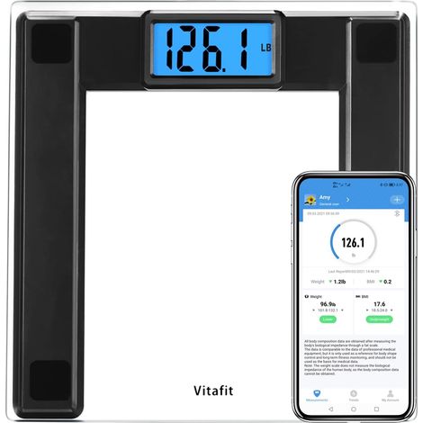250kg Pèse-personne Électronique avec Poids et BMI , Balance Pese Personnes Connectée Bluetooth, 8mm En Verre Trempé avec Plate-Forme Extra-Large,Noir (1/5)
