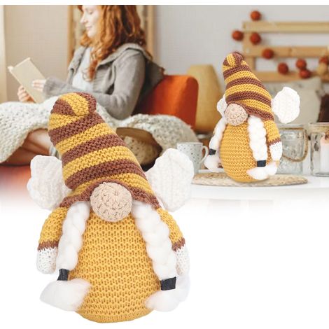 Ornement en peluche tricotée pour la fête des abeilles, figurine de poupée naine mignonne sans visage représentant un tournesol, pour femmes (1/5)