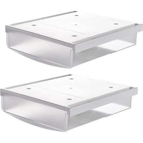 TKD8608 2 x 1.7L Under-Desk Drawers 21 x 18 x 5.3 cm Self-Adhesive Hidden Drawer Box Organizer Storage for Office/Furniture/Bookcase/Kitchen Cabinet, 2 Units Frosted Translucent (1/5)