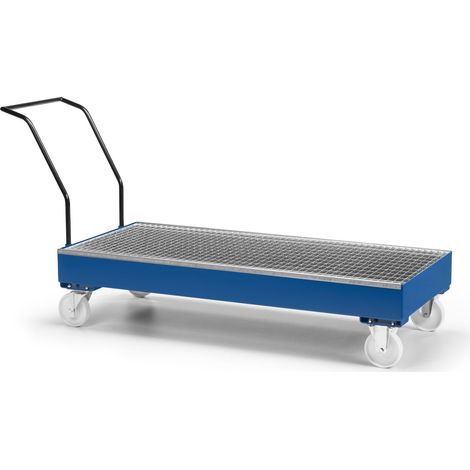 RR Industrietechnik Fahrbare Auffangwanne aus Stahl für 3x 200 Liter Fass mit Gitterrost RAL 5010 enzianblau
