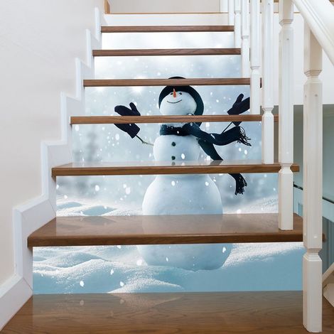 Autocollant escalier de Noël, décoration maison de Noël, forme bonhomme de neige de Noël, 6 marches, 18100 cm. (1/5)