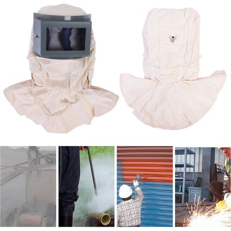 Dieser gerahmte Sandstrahlhelm mit winddichter Kapuze, Visier und Schal eignet sich zum Polieren, Sandstrahlen, Lackieren, Pulverbeschichten, Verpacken von Zement, zur allgemeinen Staubentfernung und  (1/5)
