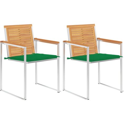 Lot de 2 Chaises de jardin avec coussins - Chaises d'extérieur pour terrasse/jardin Teck solide et acier BV348385 - BonneVie (1/5)