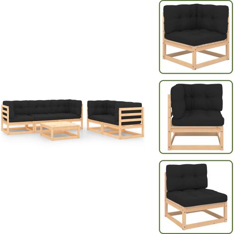 6-tlg. Garten-Lounge-Set mit Kissen Massivholz Kiefer - Gartenloungeset - Lounge Möbel - Outdoor Furniture - Rattan Gartenmöbel - Kiefernholzmöbel (1/5)