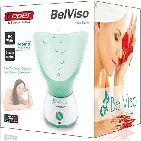 Beper - Vert & Blanc Sauna Facial et Aromatherapie 2 Puissances, Traitements Curatifs et Relaxants, Hydratation et Nettoyage du Visage, Reservoir d'Huiles Essentielles - Blanc/Vert (1/2)