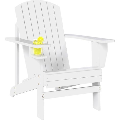 Sedia da Giardino Adirondack in Legno Bianco, Con Porta Bicchieri, Impermeabile e Anti-Muffa, 97x72.5x93cm