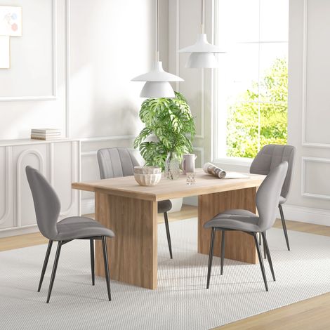 Juego de cuatro sillas de comedor modernas de franela - Gris claro