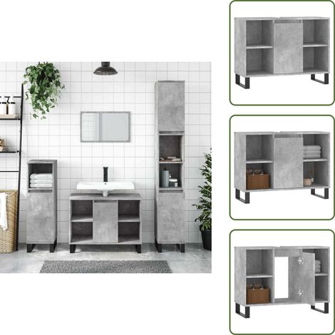 Armadio in legno multistrato - vidaXL Armadietto da Bagno Grigio Cemento 80x33x60cm Legno Multistrato - Armadio grigio cemento
