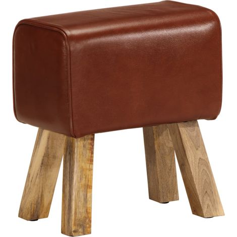 Banc saut de cheval 38 cm marron cuir véritable et manguier (1/5)