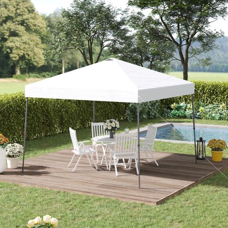 Gazebo pieghevole Outsunny 3x3 m, tenda da giardino con borsa per il trasporto, ruote, struttura in acciaio impermeabile, gazebo da esterno per feste, campeggio, bianco