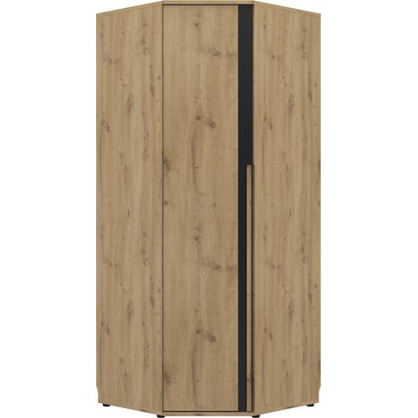 Dressing d'angle 235cm – Effet bois chêne beige – 1 porte réversible – Tringle et étagère incluses – Chants ABS résistants – Gami (1/3)