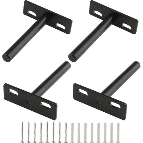Set di 4 supporti per mensole fluttuanti da 3 pollici, supporti robusti per mensole a scomparsa, supporti murali nascosti per mensole fluttuanti in legno, nero (1/5)