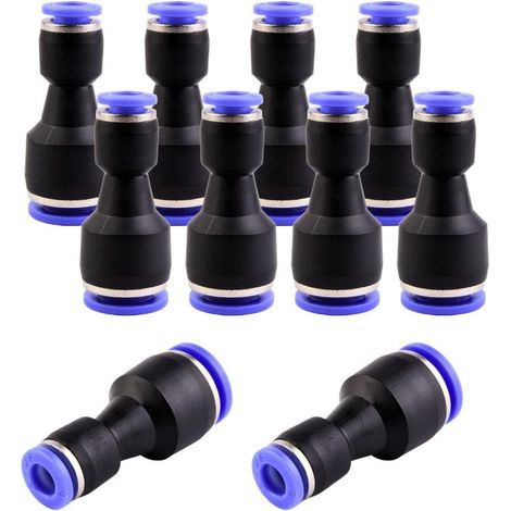 10 - Riduttore pneumatico - Raccordo a connessione rapida - Conversione da 10 mm a 6 mm per aria e acqua - Plastica resistente - Nero e blu - 10x6 mm (1/5)