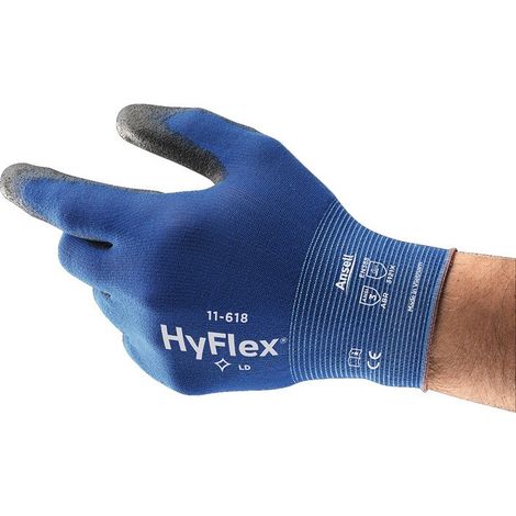 Guanto HyFlex® 11-618 Taglia 9 blu/nero EN 388 PSA II Nyl.m.PU ANSELL (confezione da 12)