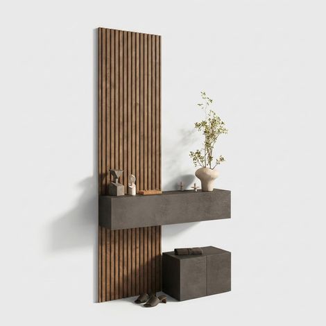 Meuble d'entrée modulable avec panneaux à lattes Composizione 297 (1/5)