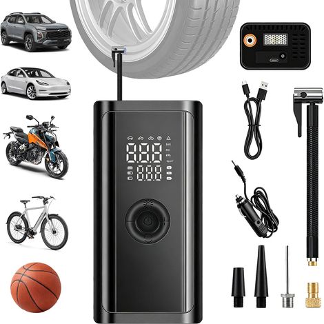 Gonfleur de pneu sans fil et filaire à double puissance, compresseur d'air portable pour pneus de voiture, pompe à pneu électrique 150 PSI avec manomètre numérique, arrêt automatique, lumière LED pour (1/5)