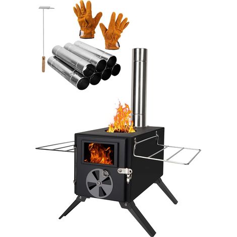 Camping Stove, Mini Wood Stove, Camping Stove Portable Tent Stove, Camping Stove, Wood Stove, Fireplace Pipes, Portable Outdoor Stove (Black) (1/5)