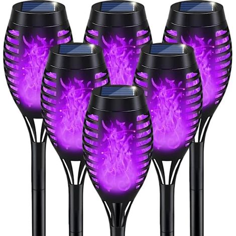 Décorations d'Halloween extérieures, guirlandes solaires d'Halloween avec flammes violettes, torches lumineuses pour jardin et pelouse (1/5)