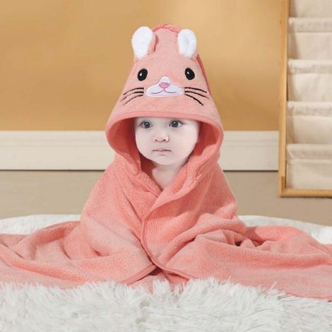 Serviette bébé à capuche - 80 x 80 cm - Serviette bébé en polaire corail - Serviette bébé à capuche avec motif dessin animé mignon - Convient aux bébés et nouveau-nés - Unisexe - 0-5 ans (1/5)