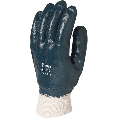 Lotto di 10 paia di guanti da movimentazione in nitrile blu con dorso rivestito - taglia standard 9
