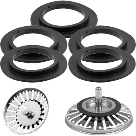 Juntas de goma de 5 piezas para tapones de fregadero de cocina, juntas de goma para tapones de fregadero, válvulas y cestas de colador, reparación (1/4)