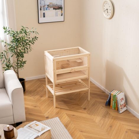 Costway – Cage pour hamster en bois – Toit réversible – 5 plateformes – Rampe – Rangement inférieur – Panneau acrylique – 60x40x80cm