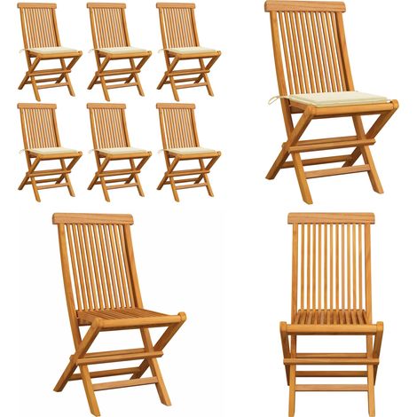 Chaises de jardin et coussins crème lot de 6 Bois teck massif - Chaise De Jardin - Fauteuil De Jardin - Mobilier De Jardin - Table Basse - Set De Jardin - Home & Living (1/5)