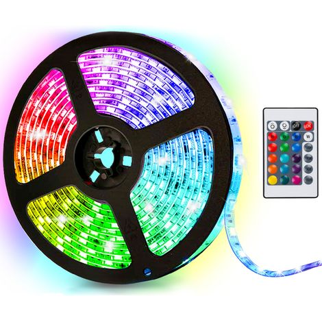 Randaco 1m ruban LED interieur, guirlande lumineuse auto-adhésive, dimmable, 30 LEDs, changements de couleurs, livré avec télécommande à 24 touches
