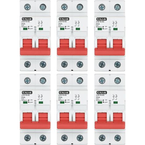 Lot de 6 Interrupteur Sectionneur Bipolaire CILIA (2P) 400V AC  Coupure Générale d'Urgence, 2 Modules  Interrupteur Principal pour Tableau Électrique Rail DIN 25A