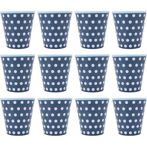 Lot de 12 tasses à lait anti-brûlure en mélamine motif pois bleus, kit de vaisselle pour maison et restaurant.