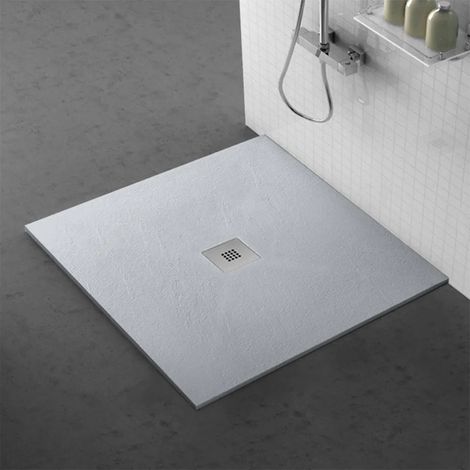 Piatto doccia su misura 80x80 Karen in resina effetto pietra grigio (1/5)