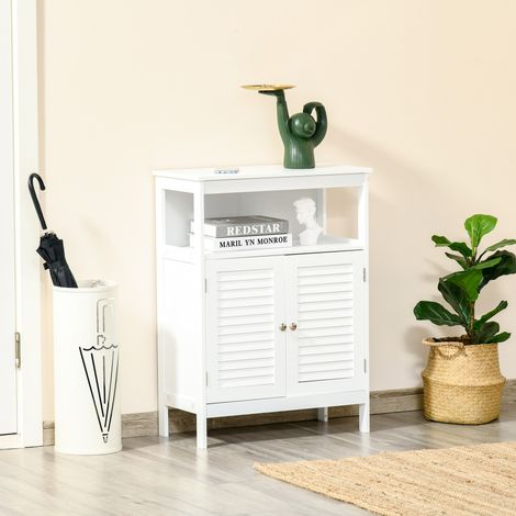 Mueble Auxiliar de Baño Armario para Baño con 2 Puertas de Persianas Estante Abierto Gran Espacio de Almacenamiento Diseño Moderno 60x30x81,6 cm Blanco (1/5)