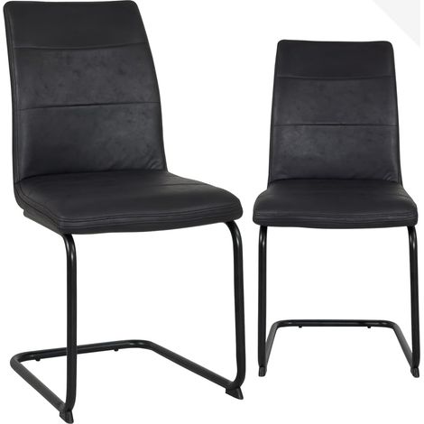 Ensemble de 2 chaises de salle à manger au design rétro, assise confortable avec revêtement texturé effet cuir synthétique, pieds en métal cantilever noir SIAM (beige) (1/5)