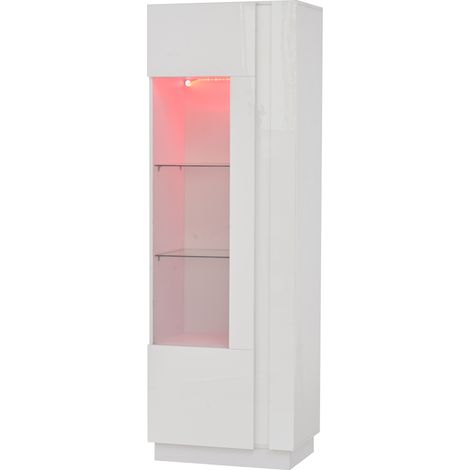 Vetrina alta bianca 60 x 40 x 180 cm con porta acrilica, LED e 3 ripiani in vetro (1/5)