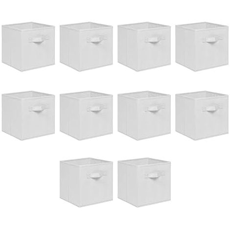 Foldable Storage Boxes,Non-Woven Fabric Storage Box Set,Storage Drawers for Cube Storage Unit,26.5x26.5x28 cm (Off White, Set of 10)