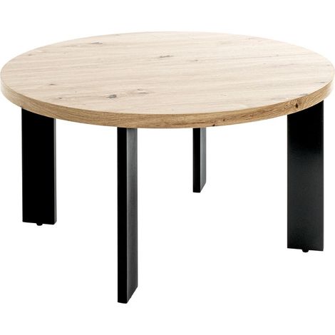 Table ronde Table basse coloris chêne et métal noir - Diamètre 75 x Hauteur 42 cm (1/5)