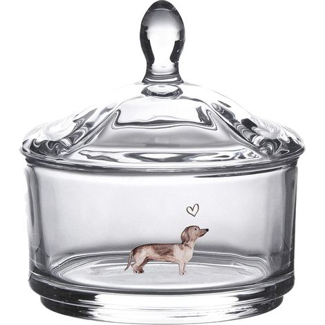Bocal en verre rond avec couvercle motif teckel, pot de conservation style campagne 9 x 9 cm - PANGIVO