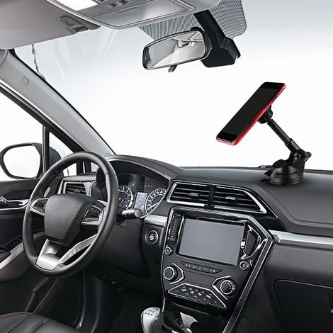 Support téléphonique magnétique universel pour voiture, support rétractable orientable, fixation tableau de bord, noir (1/5)