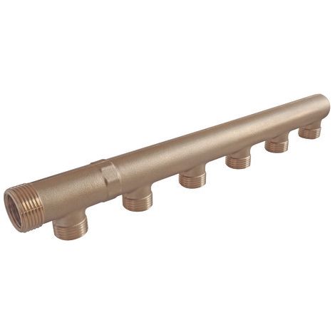 Collecteur double filetage bouchonné, 6 départs, pour sanitaire et chauffage (1/2)