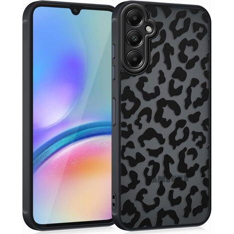 Coque pour Samsung Galaxy A05S 5G, Étui Mat Translucide Silicone avec Aesthetic Léopard Motif, Minimaliste PC Dur Housse Arrière Anti-Rayures + TPU Bumper Antichoc - Noir (1/5)