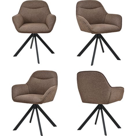 Goeurvant Chaises pivotantes à 360° en tissu effet lin avec assise moelleuse, dossier courbé et accoudoirs ergonomiques, confort élégant pour toutes les pièces - Lot de 4 - Brun moka