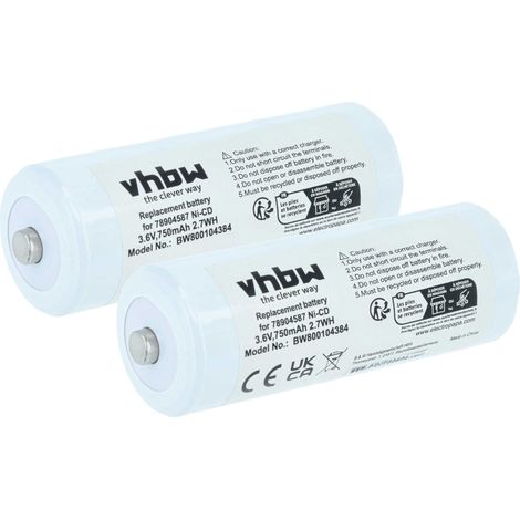 vhbw 2x Battery Replacement for Welch Allyn 78904587 for Medical Equipment (750 mAh, 3.6 V, NiCd)