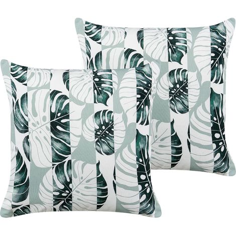 Set of 2 Outdoor Cushions TERMINI Plant Pattern 45 x 45 cm Green (1/5)