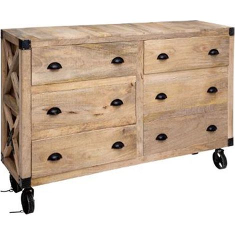 Buffet 6 Tiroirs en Bois "Cuba" 150cm Naturel (1/5)
