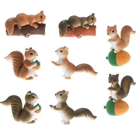 8 figuras de ardilla en miniatura, adornos en miniatura, figuras de animales, accesorios decorativos de jardín para hacer bricolaje, decoración del hogar (1/5)