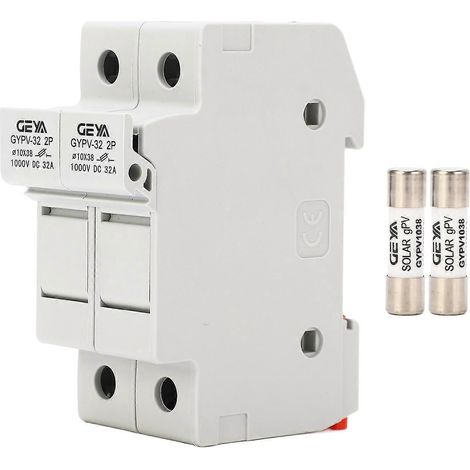 DC-Sicherungshalter, schnellschaltend, 2-polig, 32 A, 10 x 38 mm, Photovoltaik-Sicherungshalter mit 30-A-PV-Sicherungen, 1000 V DC
