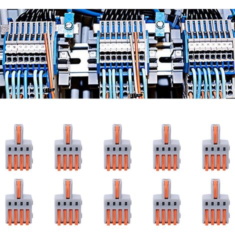 Lot de 20 borniers à connexion rapide de type T, connecteurs répartiteurs à bouton-poussoir, connecteurs parallèles 1 entrée 4 sorties, gris SPL-F14A, orange (1/5)