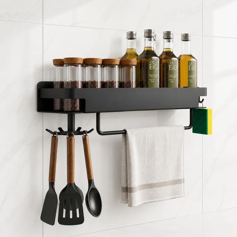 Étagère à épices murale avec support pivotant à 360°,39 cm, Noir (1/5)