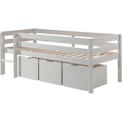 Cama de media altura 90x200 con somier y cajones Vipack Pino Blanco (1/5)